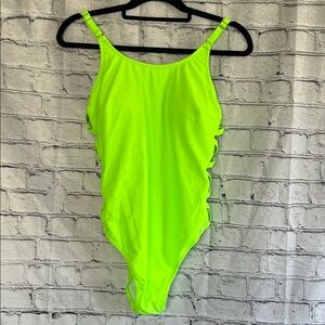 ⭐️ Tempt Me Neon Lime Green sexy criss cross sides One-Piece Swimsuit women M